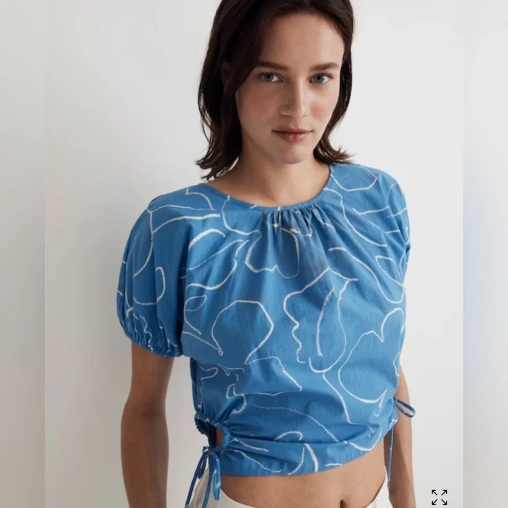 NWOT Madewell Embroidered Poplin Puff-Sleeve Cutout Crop Top, size L - Picture 4 of 6